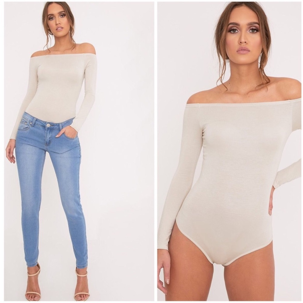 PLT Nude Bardot Long Sleeve Bodysuit